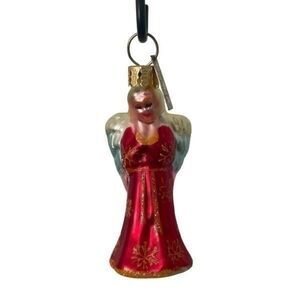 Christopher Radko Prayers & Protection Mouth Blown Glass Angel Ornament Red